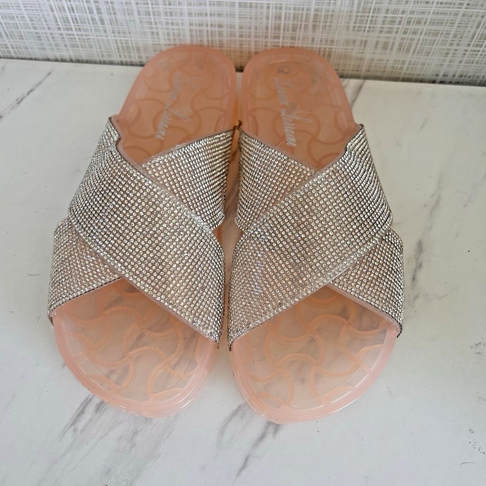 Jelly Flip Flops Sandals Nude Crystals NIB Lauren Lorraine Womens Size Large 8/9